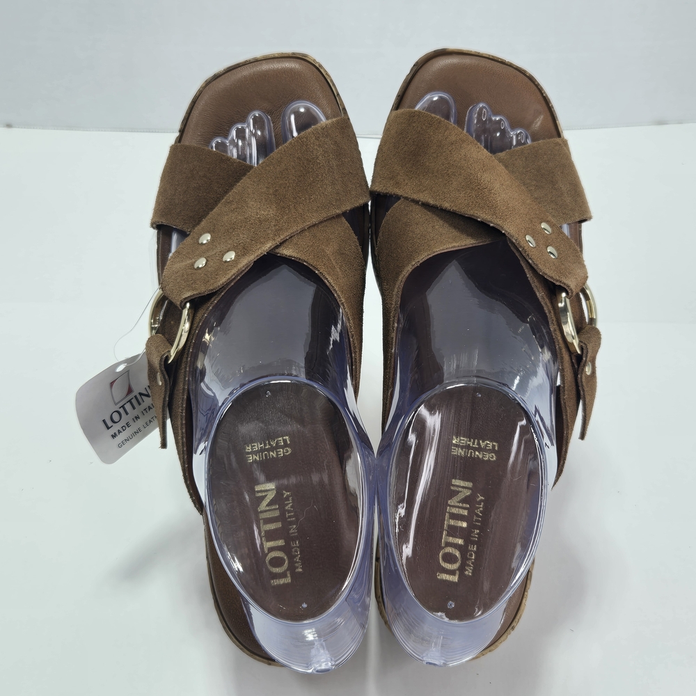 Lottini Camel Suede Crisscross Cork Platform Wedge Sandals Size EU 37 US 6 - Picture 6 of 13